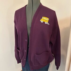 Vintage purple cardigan with school bus